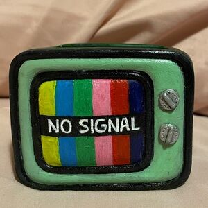 Hand Painted “No Signal” Glitched TV Flower Pot
